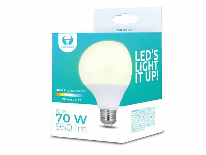 Żarówka LED E27 10W duża kula, biała ciepła 