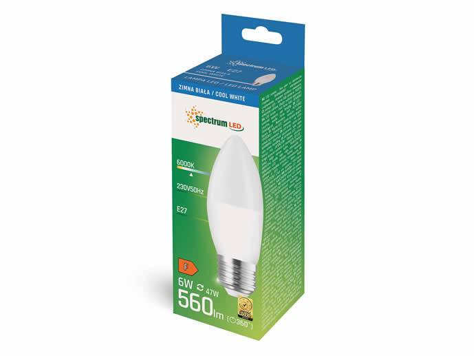 Żarówka LED E27 6W świca biały zimny
