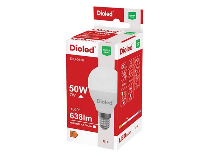 Żarówka LED E14 7W kropla/ kulka, biała neutralna 