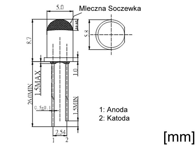 Dioda LED 5mm pomarańczowa 5800mcd 2,6V