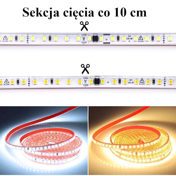 Taśma LED 230V z prostownikiem, biała dzienna 1m 