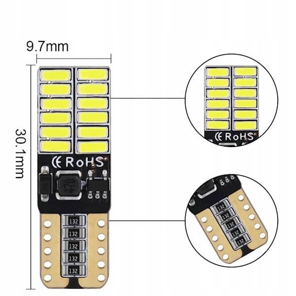 ŻARÓWKA LED W5W 24 SMD T10 niebieska canbus
