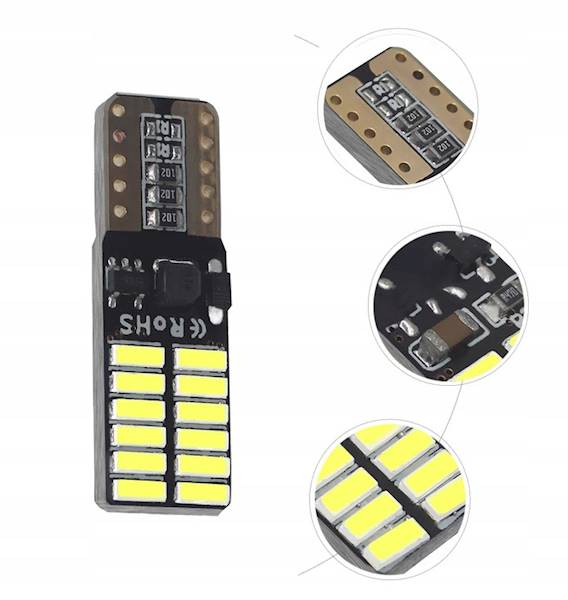 ŻARÓWKA LED W5W 24 SMD T10 niebieska canbus