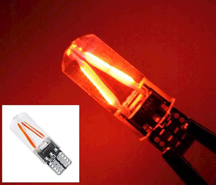 ŻARÓWKA LED COB FILAMENT W5W 12V 24V CZERWONA
