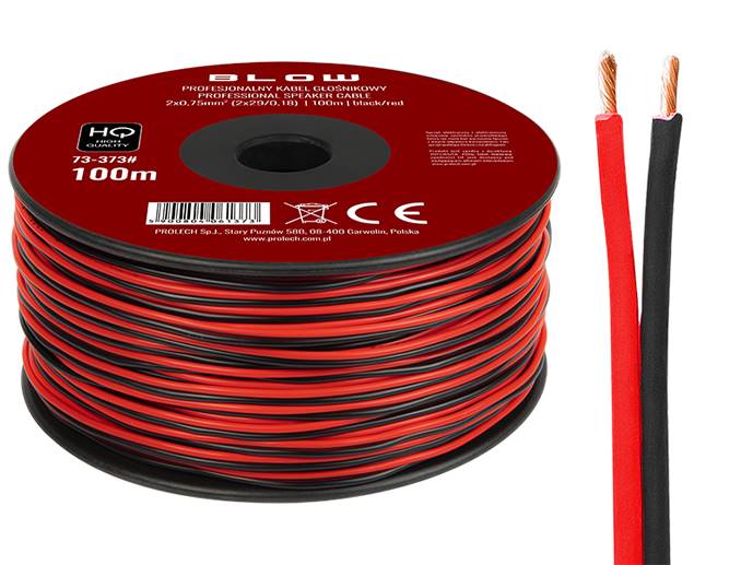 kabel głośnikowy 2*0,75 czerwono czarny Cu 1m