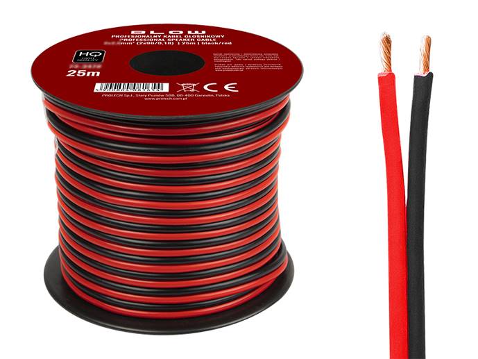 Kabel głośnikowy CCA 2x1,5 czerwono-czarny R25m