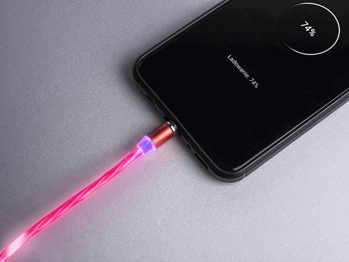 Kabel USB magnetyczny 3w1 podświetlenie (czerwony)