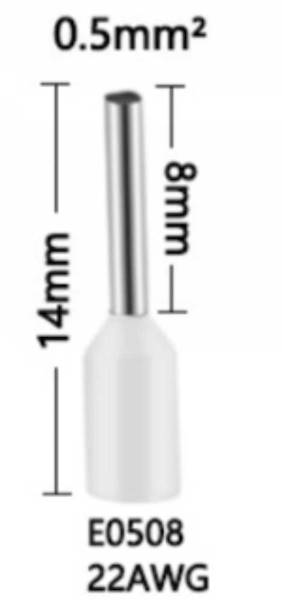 Tulejki zaciskowe 14/8mm 22 AWG 0,5mm biała 10szt