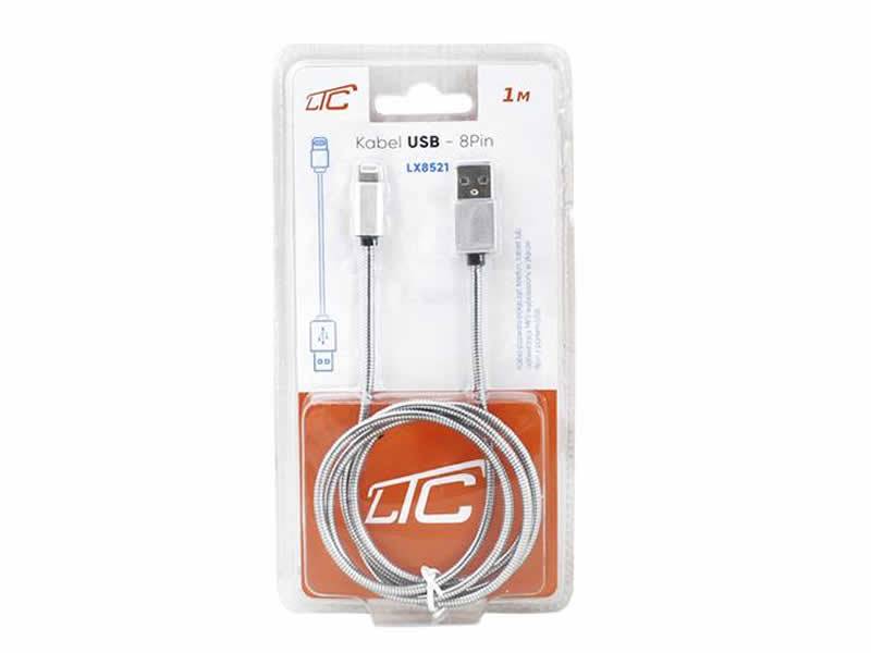 Kabel USB iphone 8 pin srebrny 1m