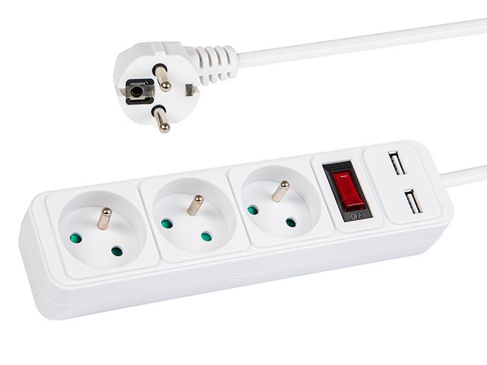 Przedłużacz siec. biały 3gniazda 3m +2 x USB