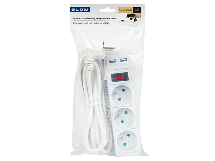 Przedłużacz siec. biały 3gniazda 3m +2 x USB