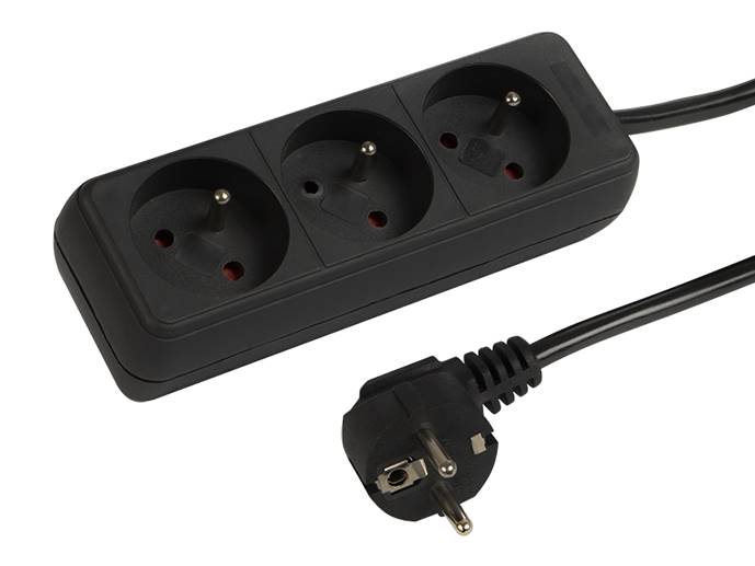 Przedłużacz 3x1,5mm 3 gniazda 5m z uz. czarny