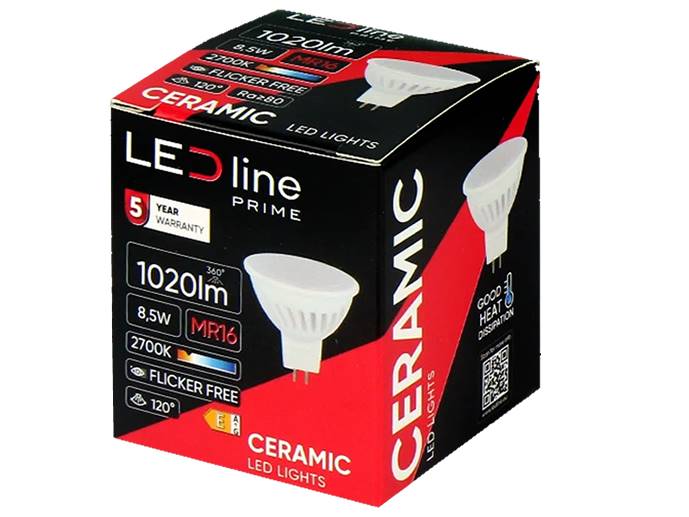 Żarówka LEd MR16 8,5W b.ciepły 2700k 10-18V