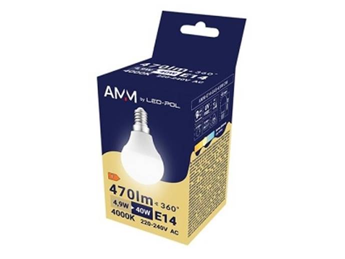 Żarówka LEd E14 4,9W b.dzienny kulka g45
