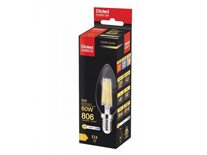 Żarówka LEd E14 6W świeczka filament b.ciepła