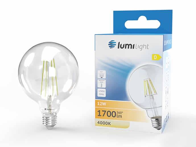Żarówka LED E27 G125 12W b.dzienny filament