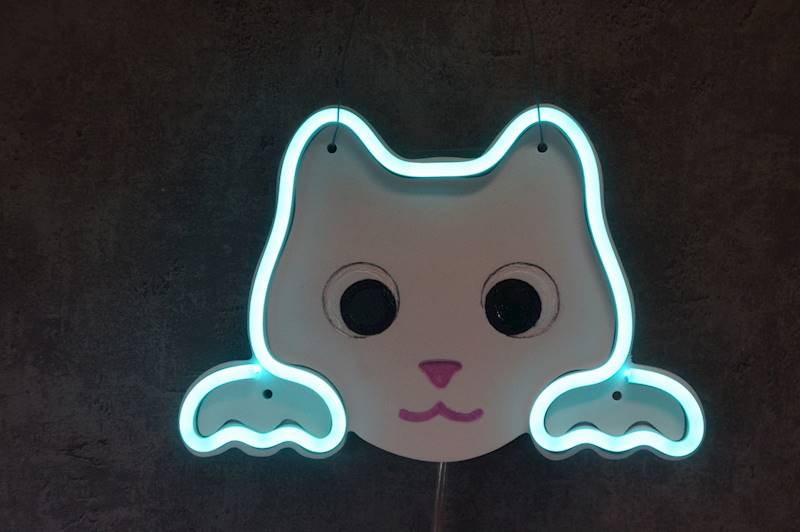 neon Kot słodki z buźką 20x14 cm