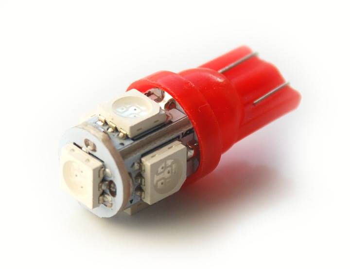 ŻARÓWKA SAMOCHODOWA LED T10 5LED czerwona