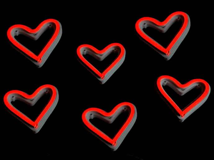 neon Sześć serc, biały 9x8cm (razy 6) 