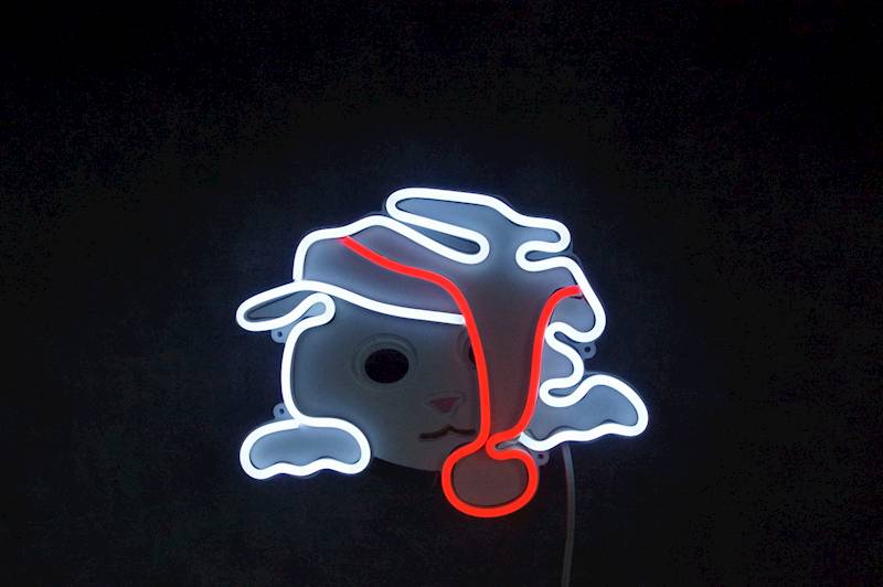 neon Kot słodki z buźką, świąteczny 26x21 cm