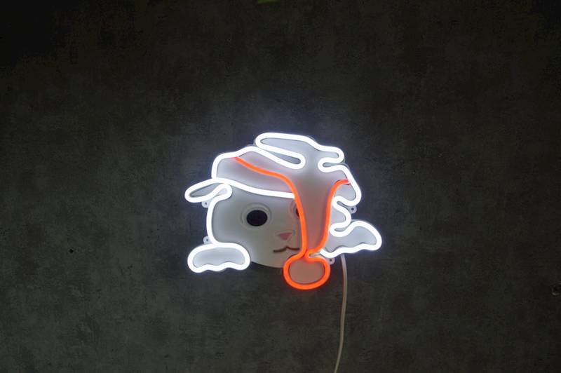 neon Kot słodki z buźką, świąteczny 26x21 cm