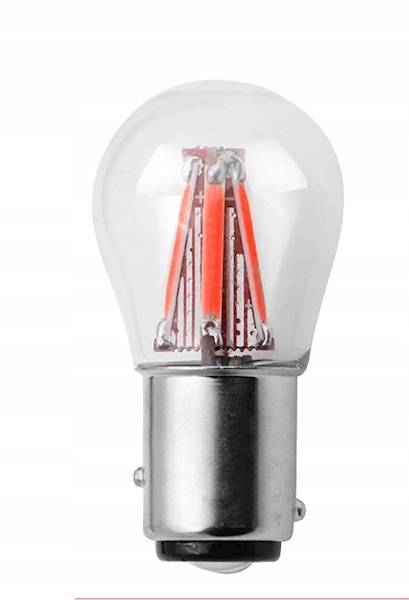 Żarówka LED 4 COB filament P21/5W czerwon 12V 24V 