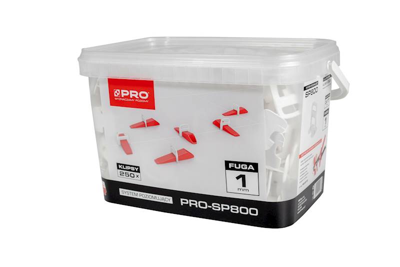 System poziomowania 1 mm klipsy 250 szt. / wiadro 5 l PRO-SP800