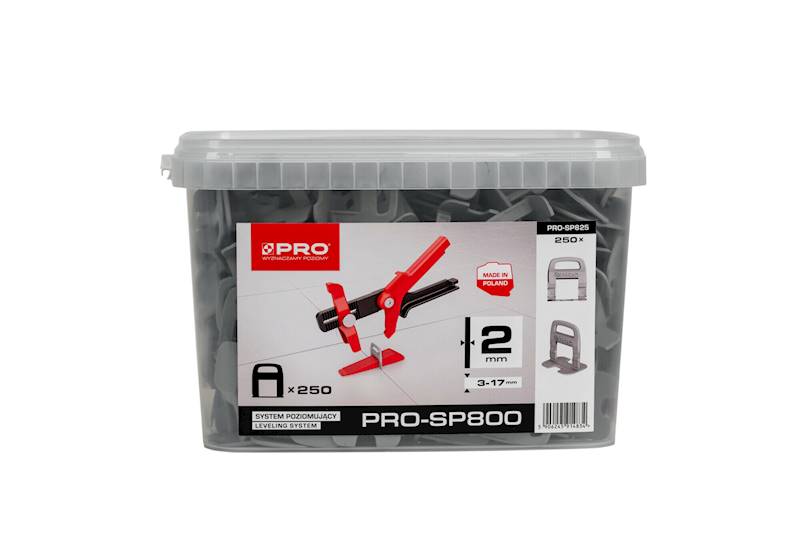 System poziomowania 2 mm klipsy 250 szt. / wiadro 5 l PRO-SP800