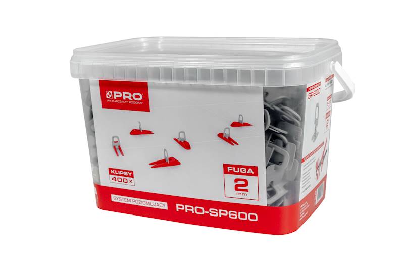 System poziomowania 2 mm klipsy 400 szt. / wiadro 5 l PRO-SP600