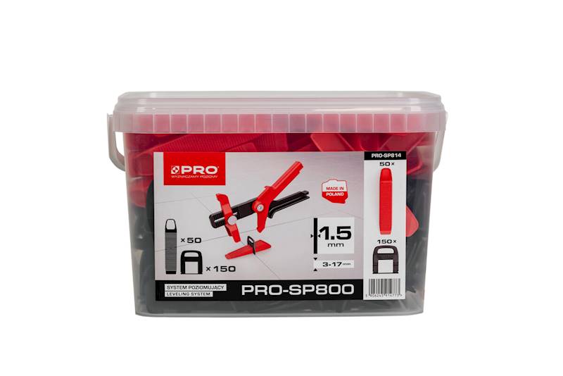 System poziomowania 1,5 mm mix klipsy / kliny 150 / 50 szt. wiadro 5 l PRO-SP800