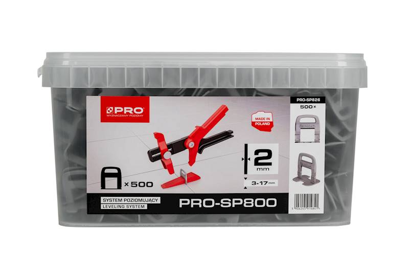 System poziomowania 2 mm klipsy 500 szt. / wiadro 10 l PRO-SP800