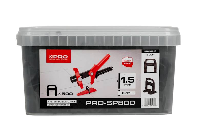 System poziomowania 1,5 mm klipsy 500 szt. / wiadro 10 l PRO-SP800