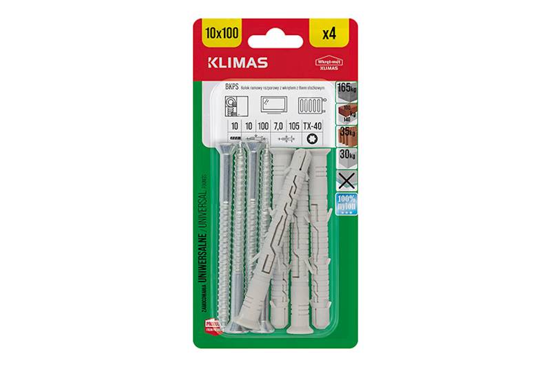 Kołki ramowe rozporowe z wkrętem z łbem stożkowym i gniazdem TX BKPS 10 mm x 100 mm blister 4 szt. WKRĘT-MET