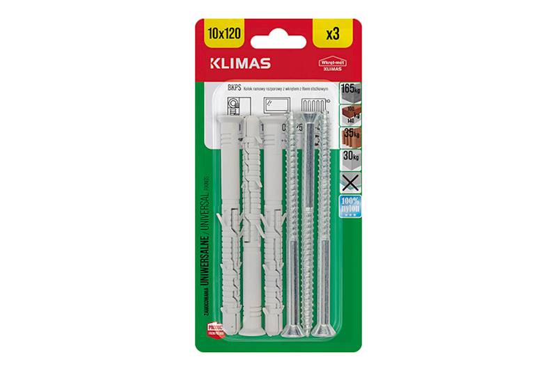 Kołki ramowe rozporowe z wkrętem z łbem stożkowym i gniazdem TX BKPS 10 mm x 120 mm blister 3 szt. WKRĘT-MET