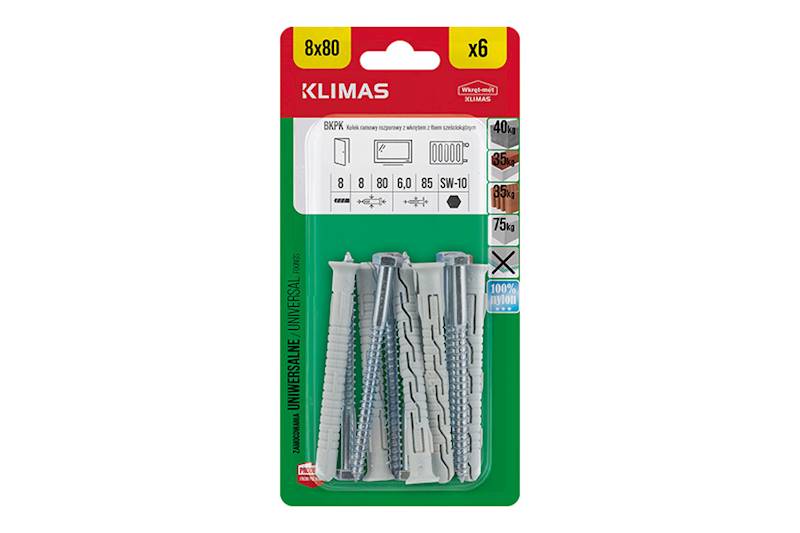 Kołki ramowe rozporowe z wkrętem z łbem sześciokątnym BKPK 8 mm x 80 mm blister 6 szt. WKRĘT-MET