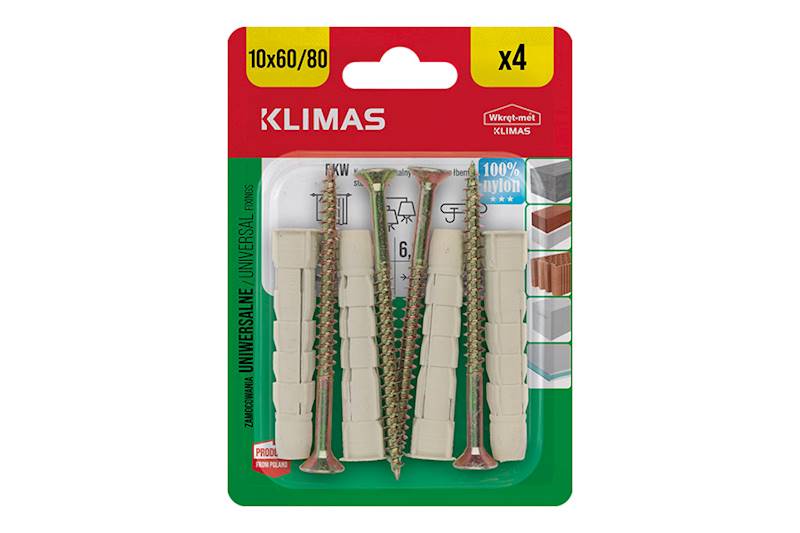 Kołki uniwersalne rozporowe z wkrętem z łbem stożkowym BKW 10 mm x 60 mm blister 4 szt. WKRĘT-MET