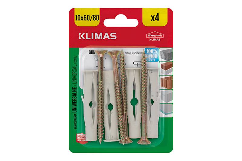 Kołki uniwersalne z wkrętem z łbem stożkowym BRU 10 mm x 60 mm blister 4 szt. WKRĘT-MET