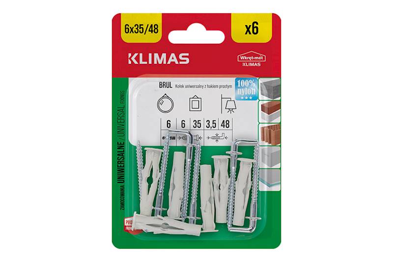 Kołki uniwersalne z hakiem prostym BRUL 6 mm x 35 mm blister 6 szt. WKRĘT-MET
