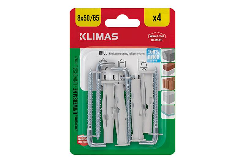 Kołki uniwersalne z hakiem prostym BRUL 8 mm x 50 mm blister 4 szt. WKRĘT-MET