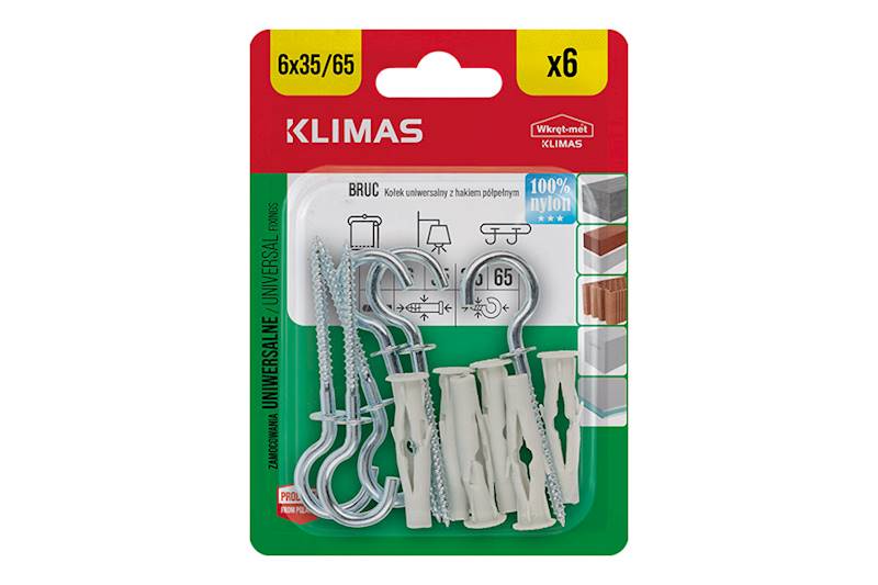 Kołki uniwersalne z hakiem półpełnym BRUC 6 mm x 35 mm blister 6 szt. WKRĘT-MET