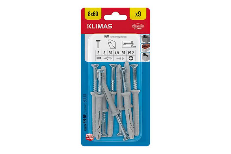 Kołki szybkiego montażu BSM 8 mm x 60 mm blister 9 szt. WKRĘT-MET