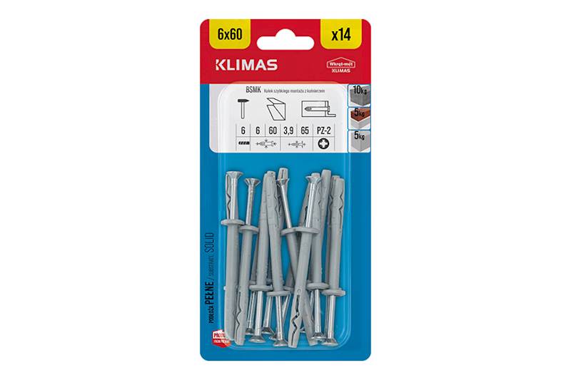 Kołki szybkiego montażu z kołnierzem BSMK 6 mm x 60 mm blister 14 szt. WKRĘT-MET