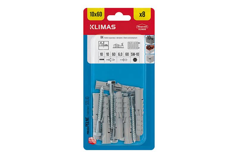 Kołki rozporowe z wkrętem z łbem sześciokątnym BK 10 mm x 60 mm blister 8 szt. WKRĘT-MET