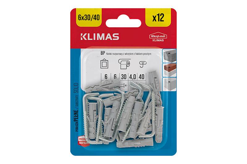 Kołki rozporowe z hakiem prostym BP 6 mm x 30 mm blister 12 szt. WKRĘT-MET