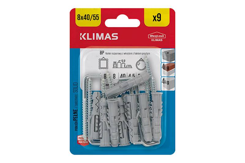 Kołki rozporowe z hakiem prostym BP 8 mm x 40 mm blister 9 szt. WKRĘT-MET