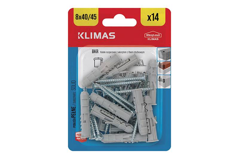 Kołki rozporowe z wkrętem z łbem stożkowym BKR 8 mm x 40/45 mm blister 14 szt. WKRĘT-MET
