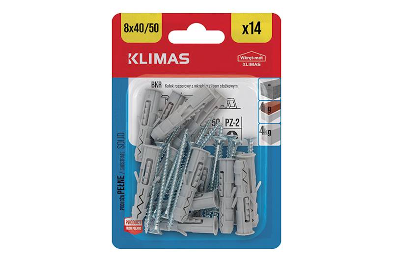 Kołki rozporowe z wkrętem z łbem stożkowym BKR 8 mm x 40/50 mm blister 14 szt. WKRĘT-MET