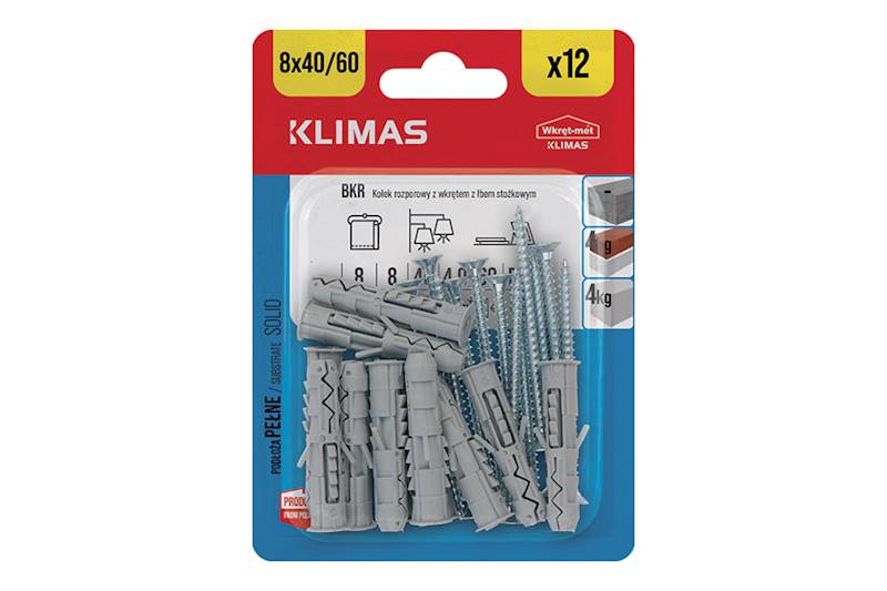 Kołki rozporowe z wkrętem z łbem stożkowym BKR 8 mm x 40/60 mm blister 12 szt. WKRĘT-MET