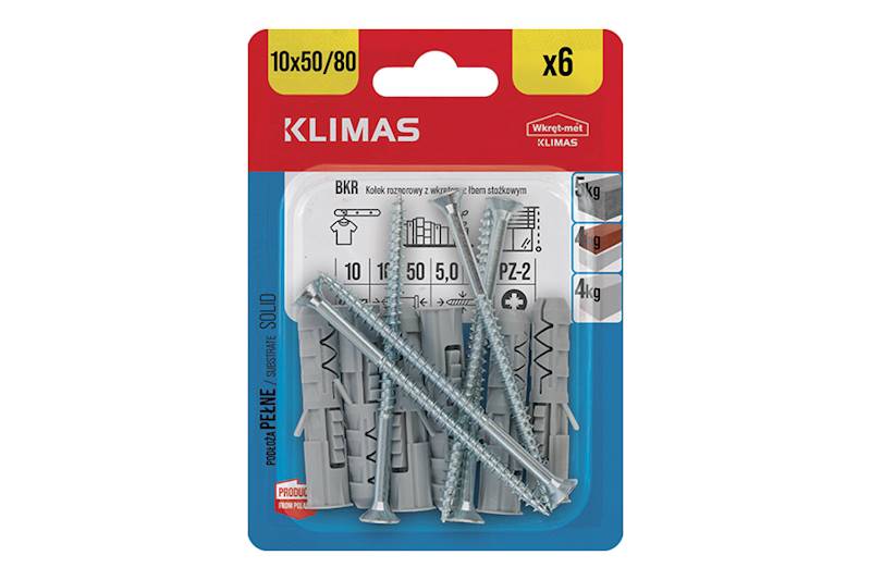 Kołki rozporowe z wkrętem z łbem stożkowym BKR 10 mm x 50/80 mm blister 6 szt. WKRĘT-MET