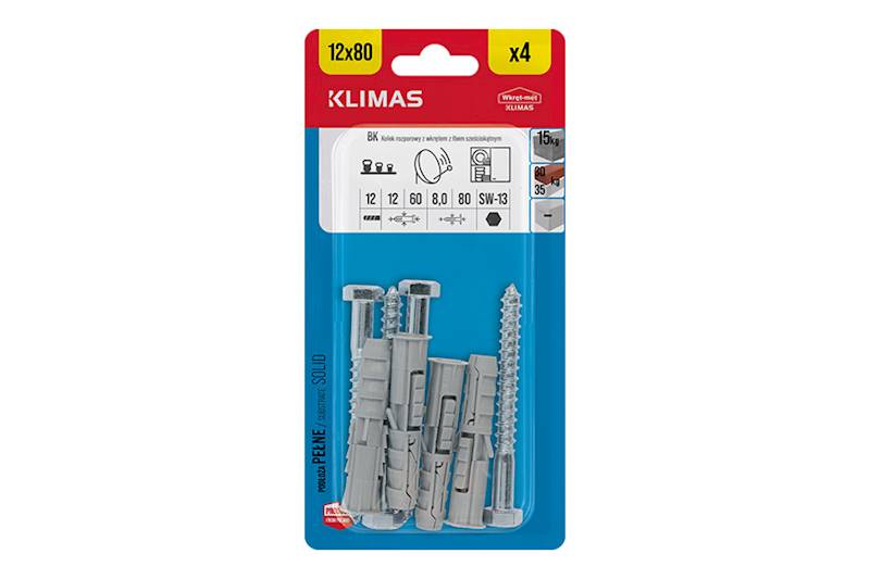 Kołki rozporowe z wkrętem z łbem sześciokątnym BK 12 mm x 80 mm blister 4 szt. WKRĘT-MET